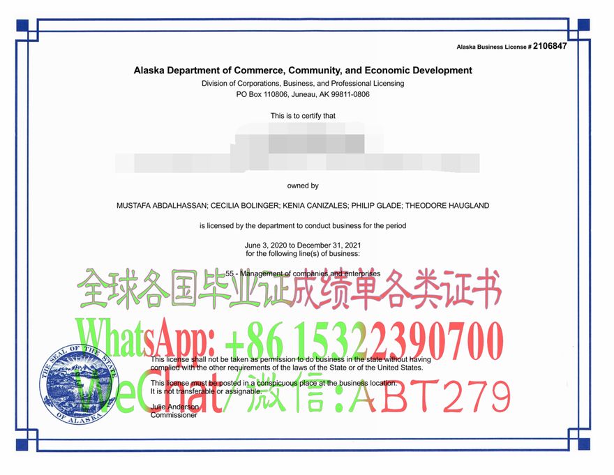 哪里能买到美国阿拉斯加营业执照 哪里能买到美国阿拉斯加营业执照