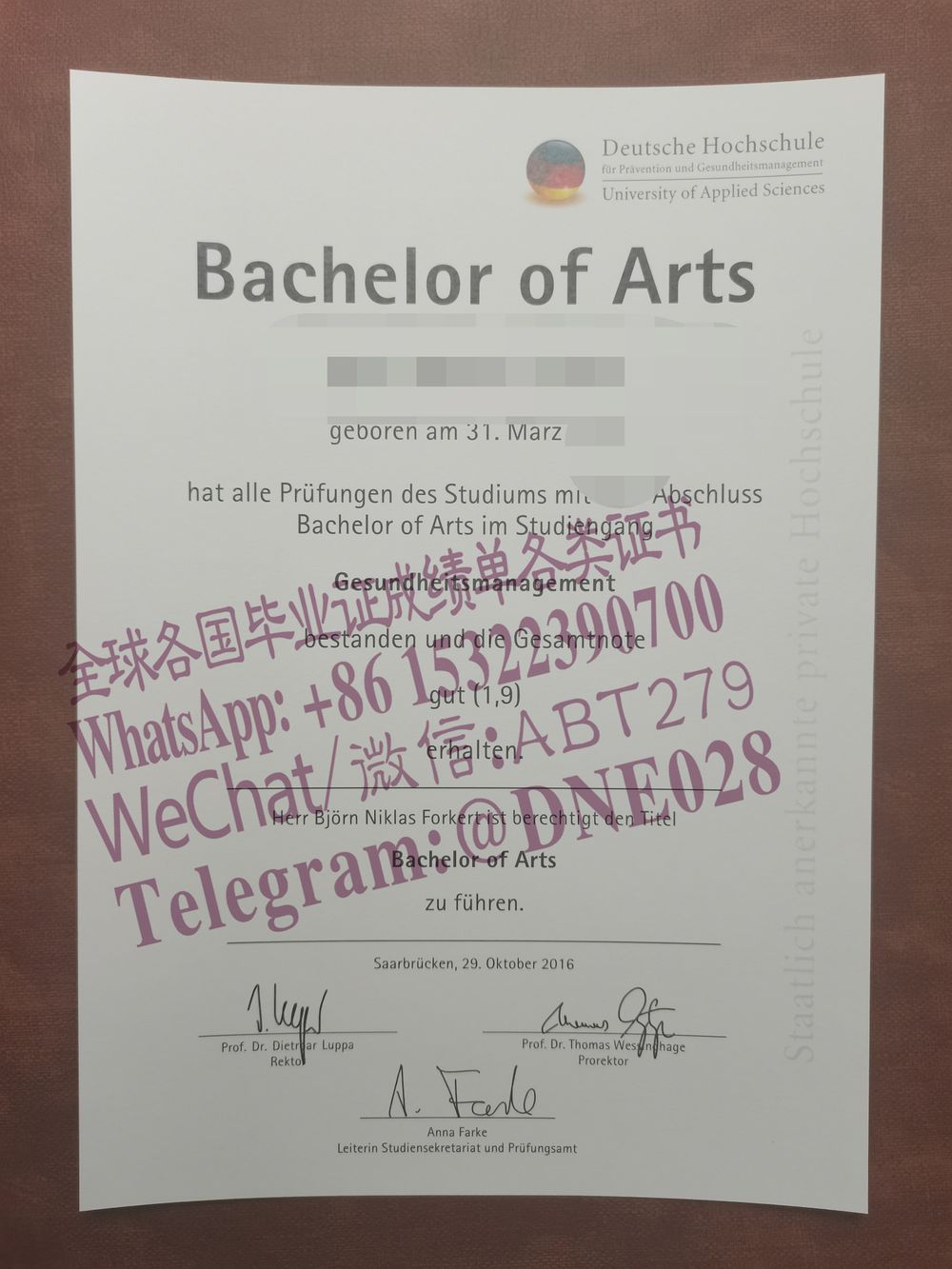 办理购买德国预防与健康管理大学应用科学大学文凭成绩单 办理购买德国预防与健康管理大学应用科学大学文凭成绩单